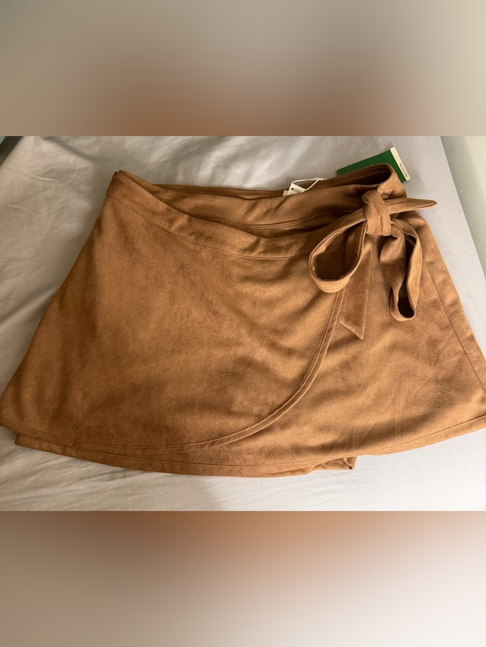 HALARA Suede-Look Tie Wrap Mini Skort in Camel Brown
